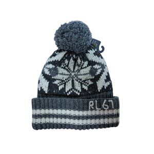 Polo Ralph Lauren RL67 Knit Beanie Winter Hat Pom Pom Gray Wool Blend NWT